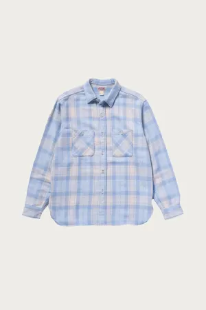 8HU Block Check Summer Flannel Shirt - White/Blue