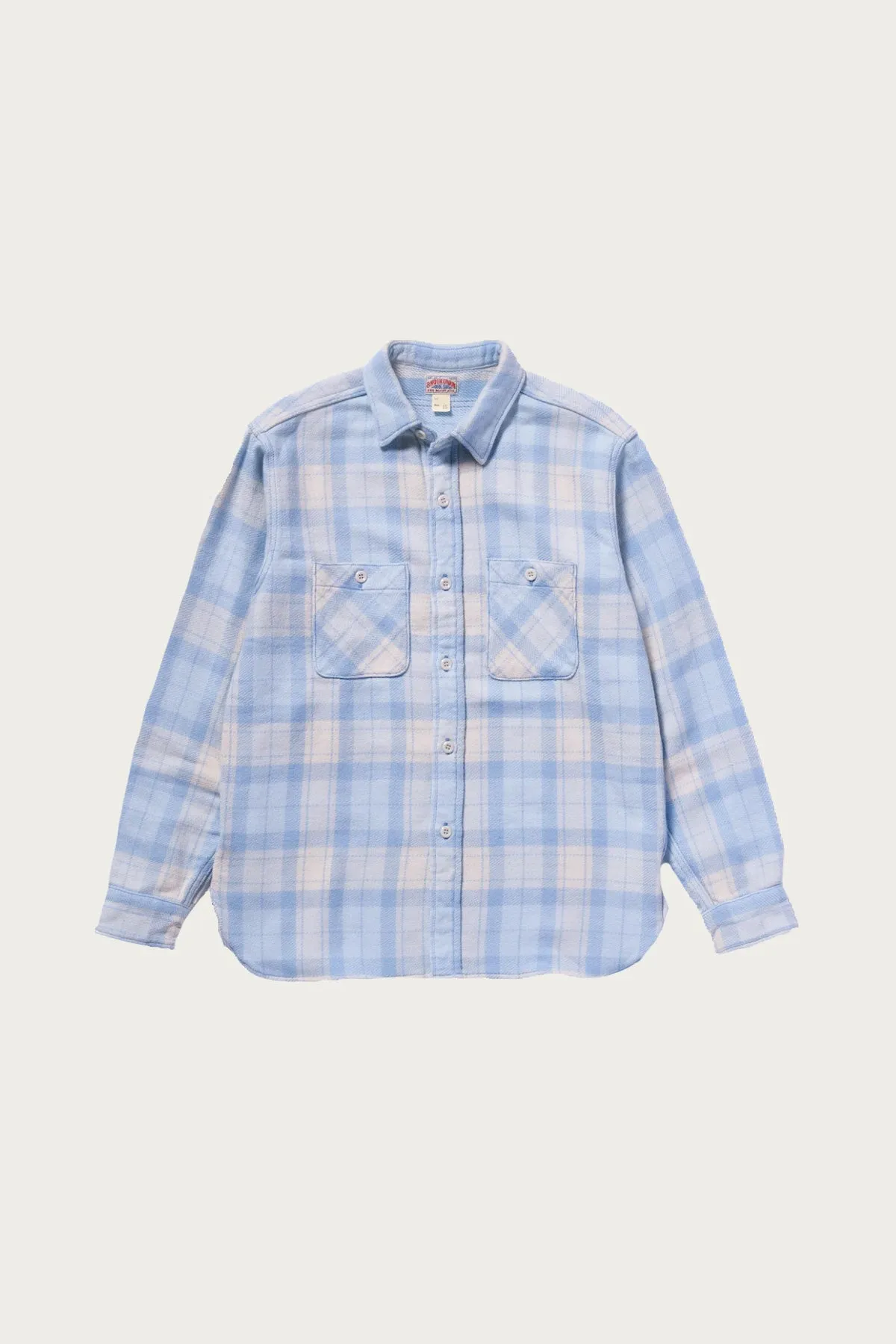 8HU Block Check Summer Flannel Shirt - White/Blue