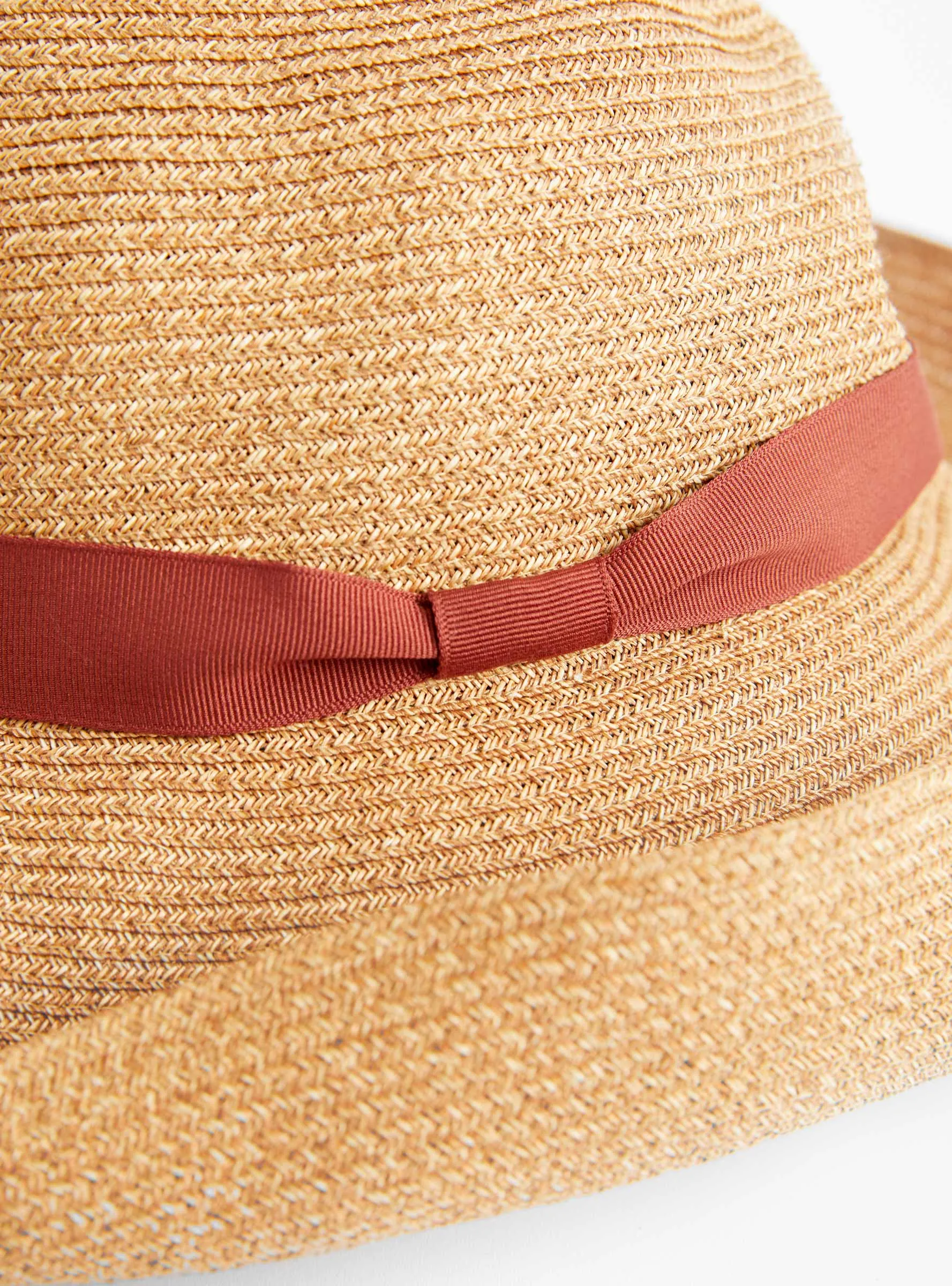 Boxed Hat Paper Abaca Long Brim Bronze Gold x Dark Orange