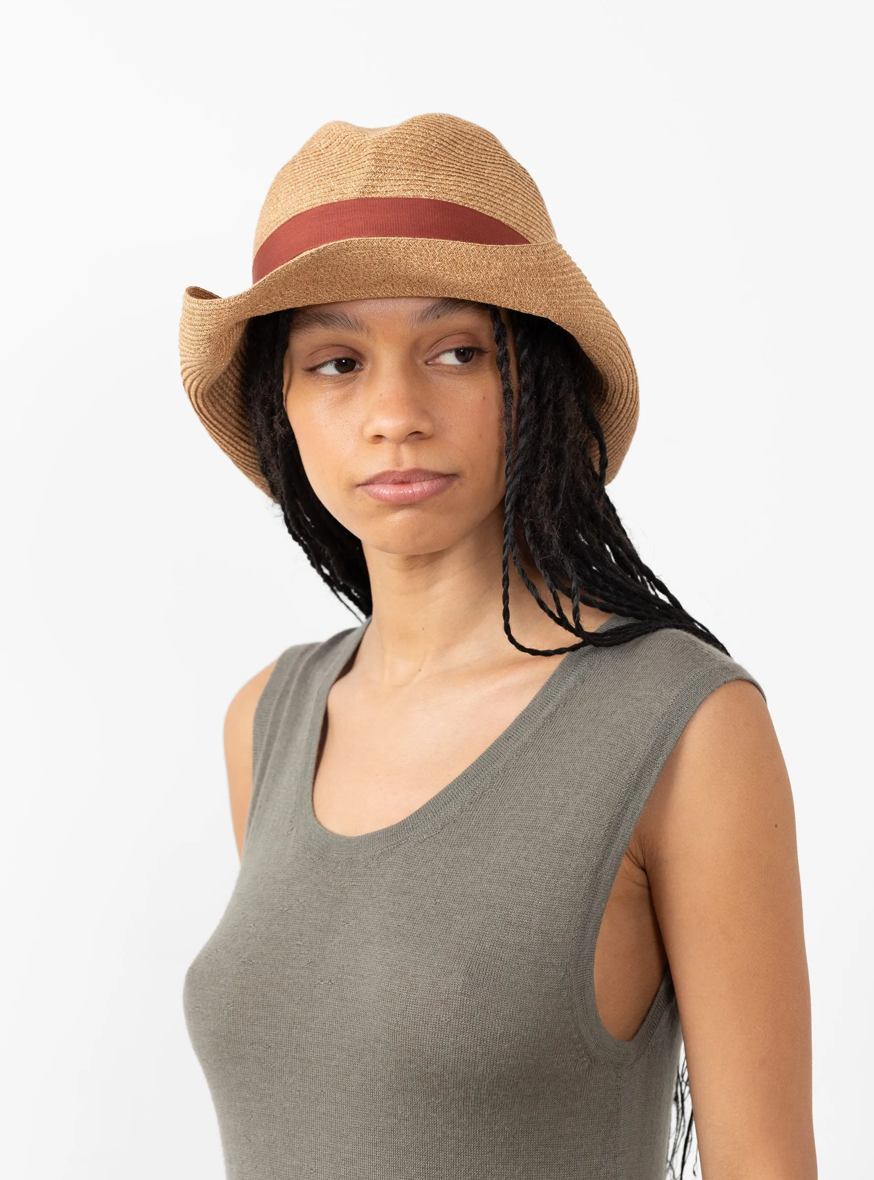 Boxed Hat Paper Abaca Long Brim Bronze Gold x Dark Orange