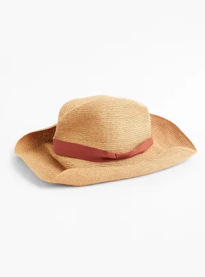 Boxed Hat Paper Abaca Long Brim Bronze Gold x Dark Orange