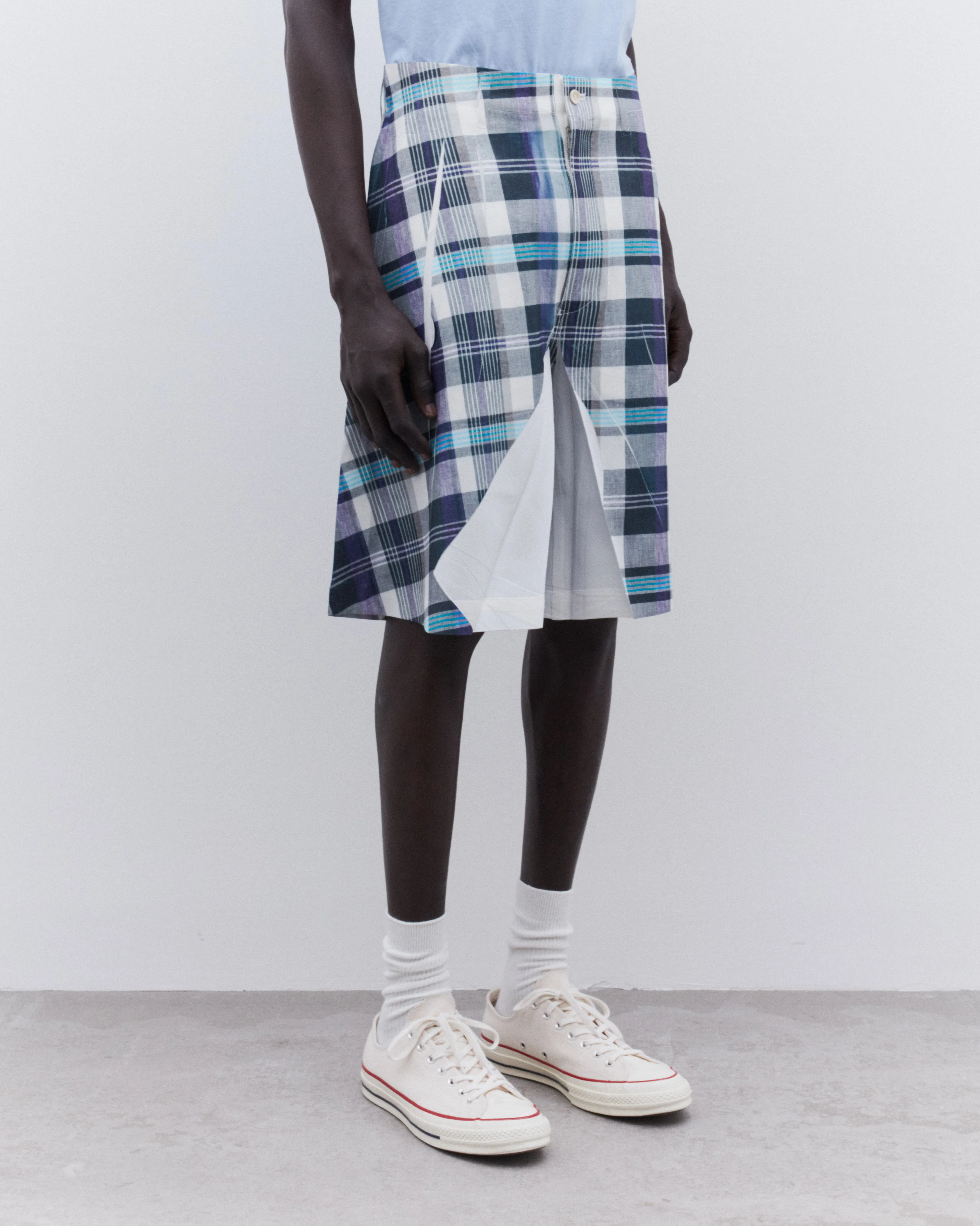CDG Shirt - Men's Tartan Overprint Shorts - (White/Blue)