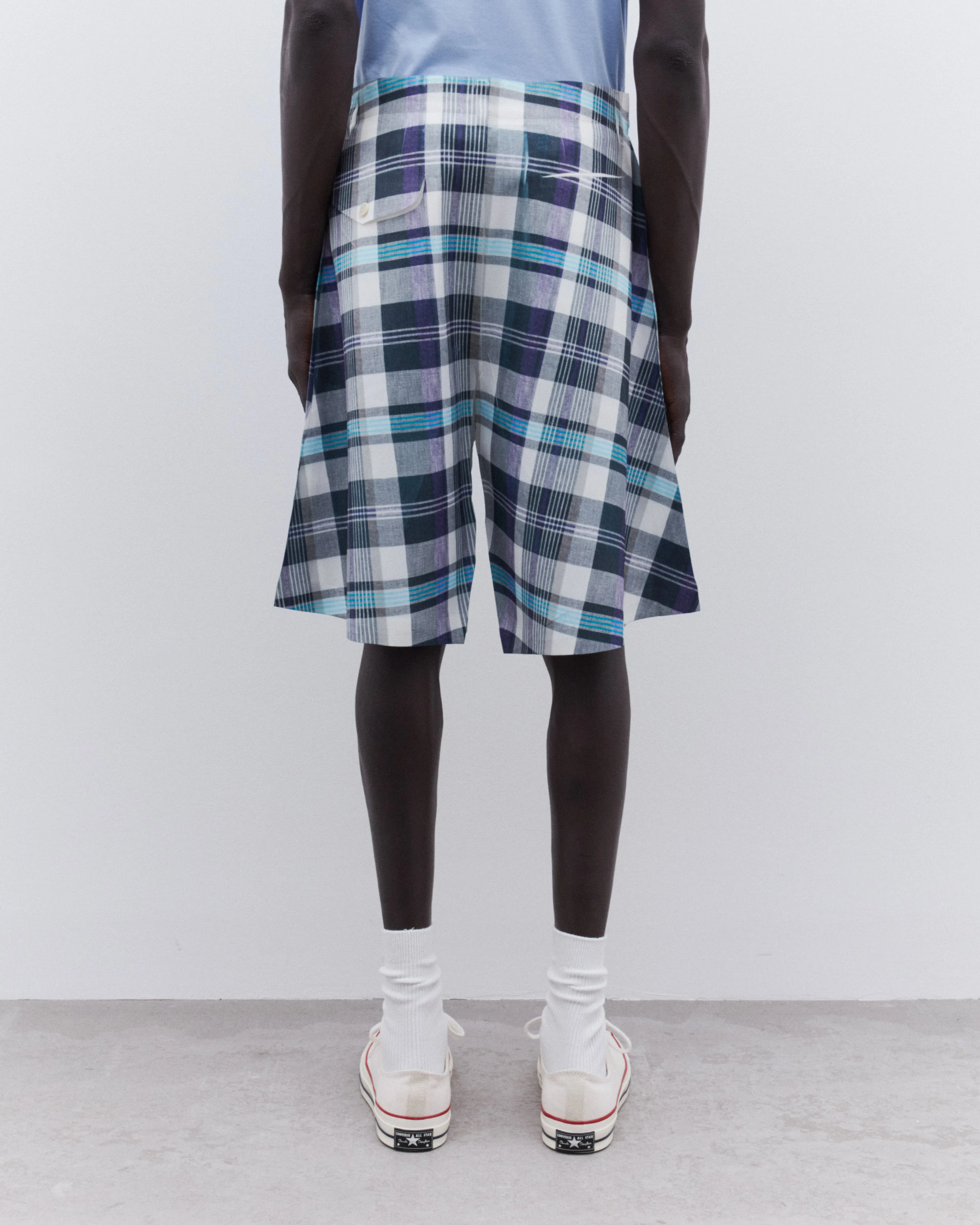 CDG Shirt - Men's Tartan Overprint Shorts - (White/Blue)