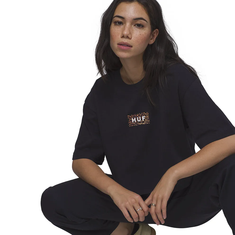 HUF LEOPARD BAR LOGO S/S CROP TEE // BLACK