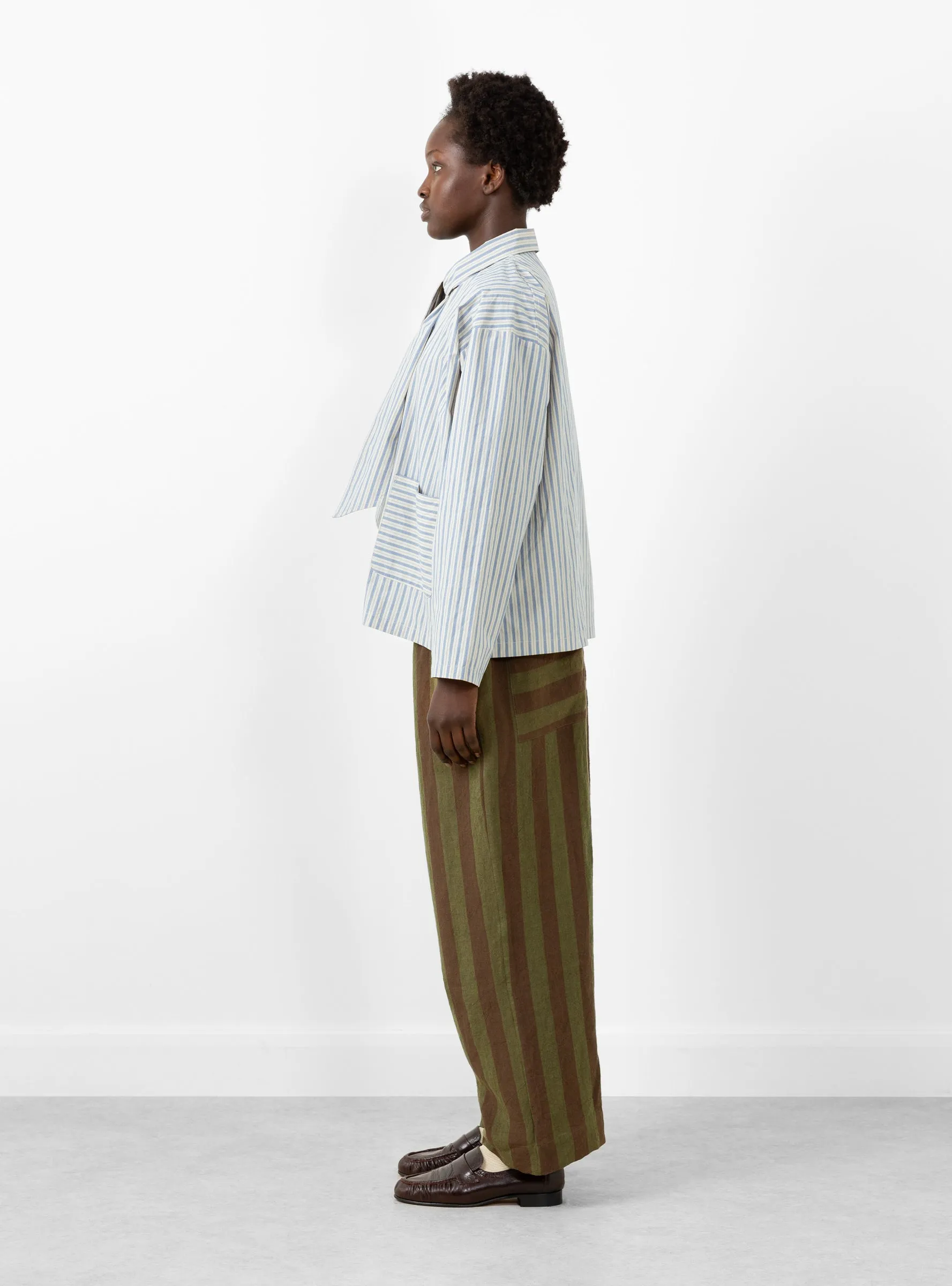 Japanese Waffle Dorothy Shirt Natural/Blue Stripe