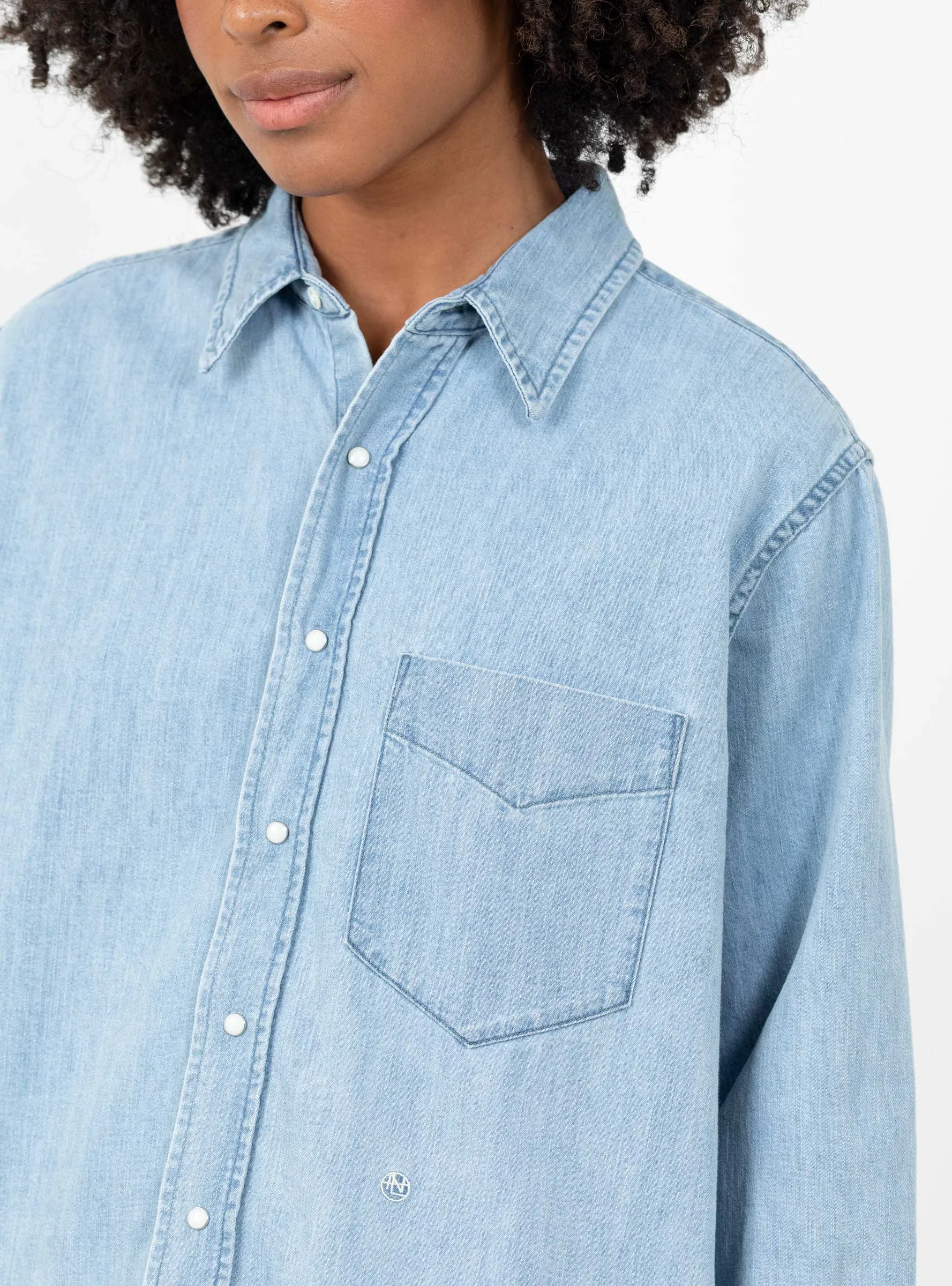 Regular Collar Light Denim Shirt Indigo Bleach