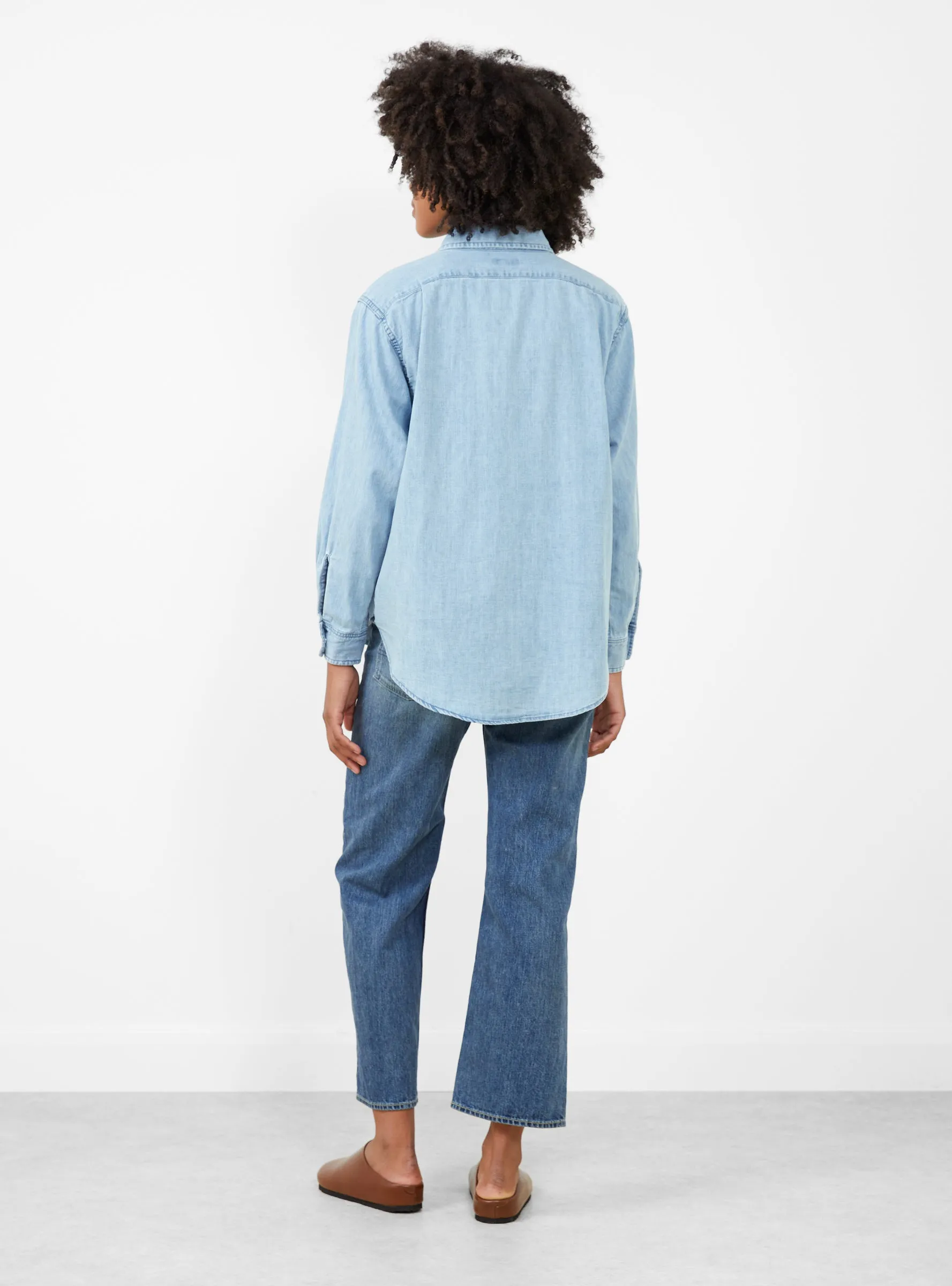 Regular Collar Light Denim Shirt Indigo Bleach