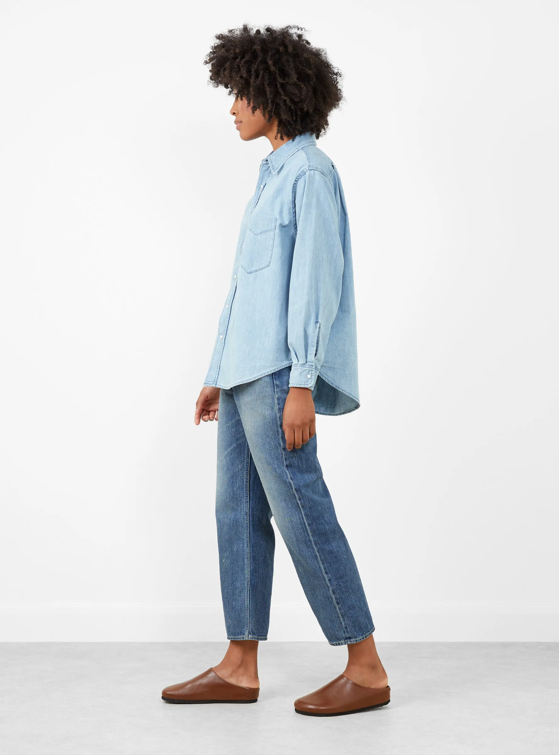 Regular Collar Light Denim Shirt Indigo Bleach