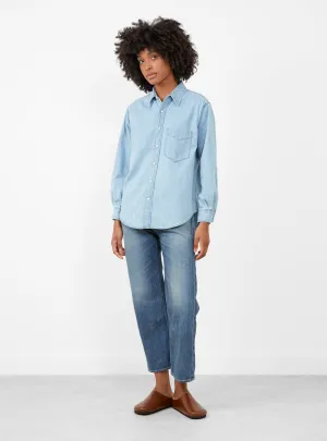 Regular Collar Light Denim Shirt Indigo Bleach