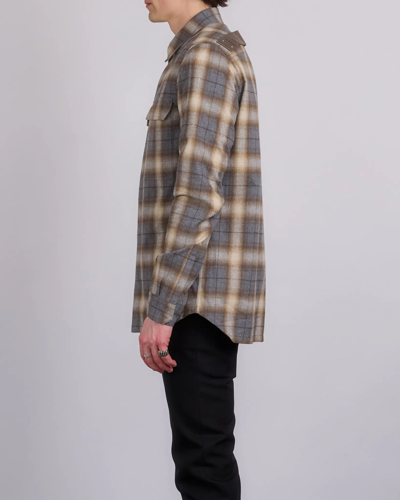 Rick Owens Outershirt Cotton Plaid Grey