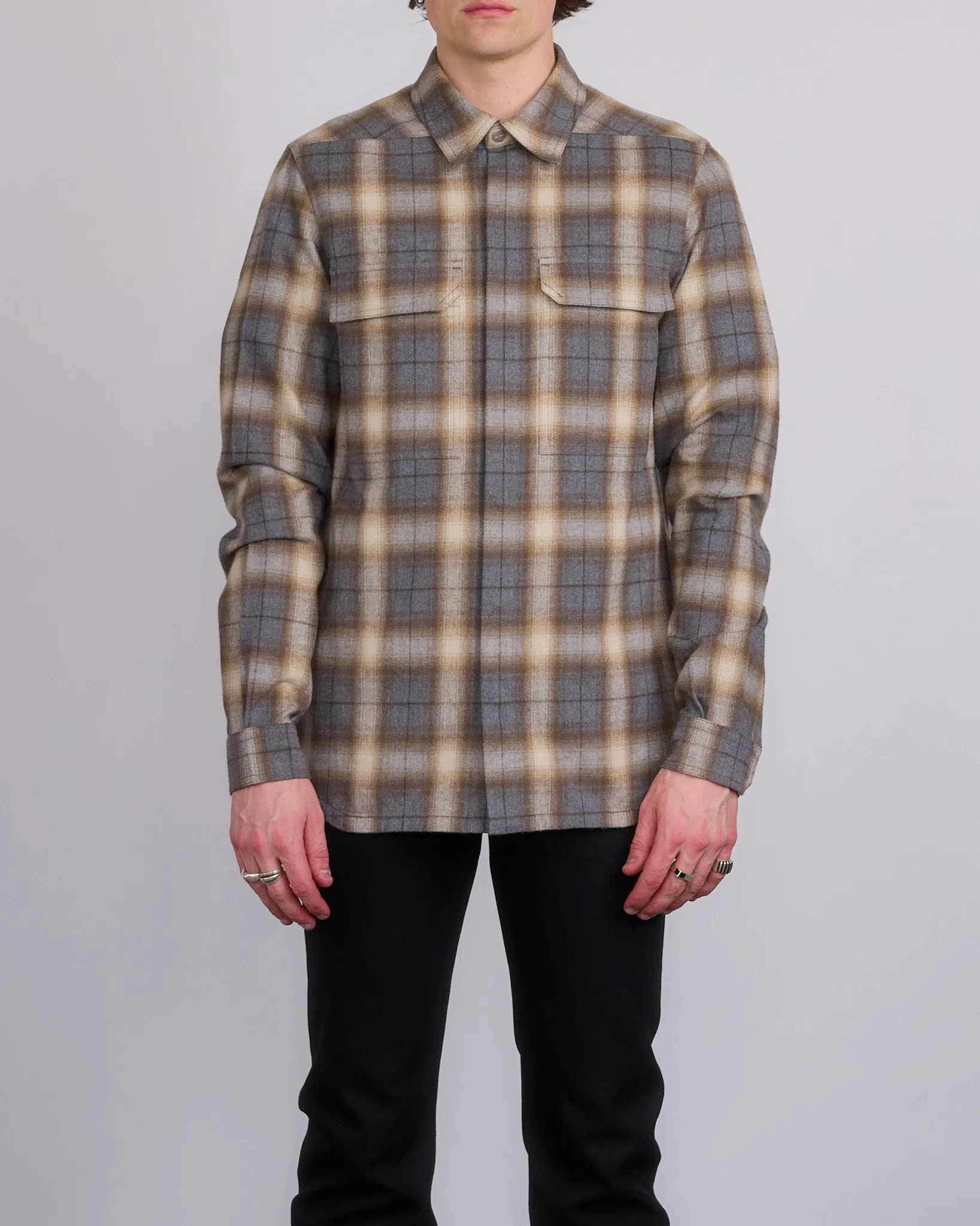 Rick Owens Outershirt Cotton Plaid Grey
