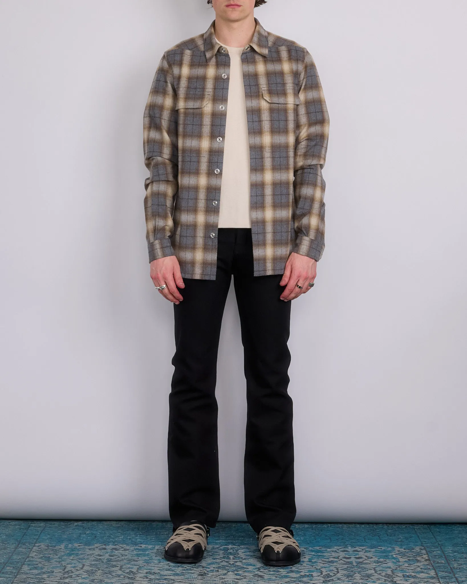 Rick Owens Outershirt Cotton Plaid Grey