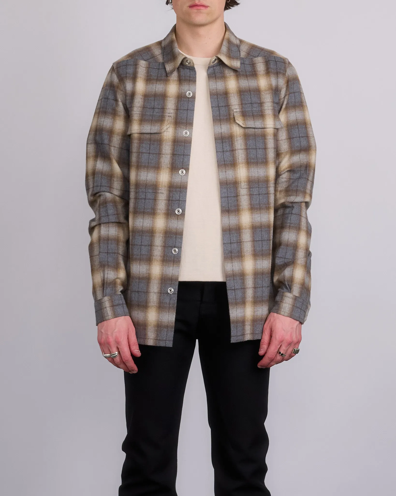 Rick Owens Outershirt Cotton Plaid Grey