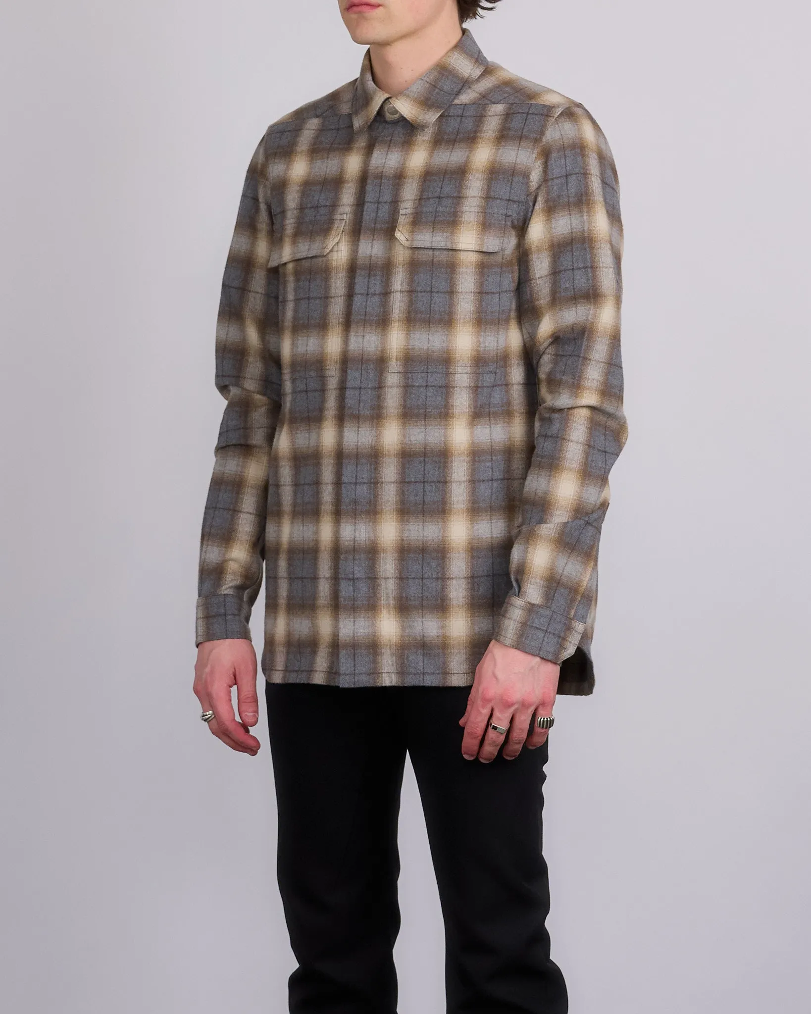 Rick Owens Outershirt Cotton Plaid Grey