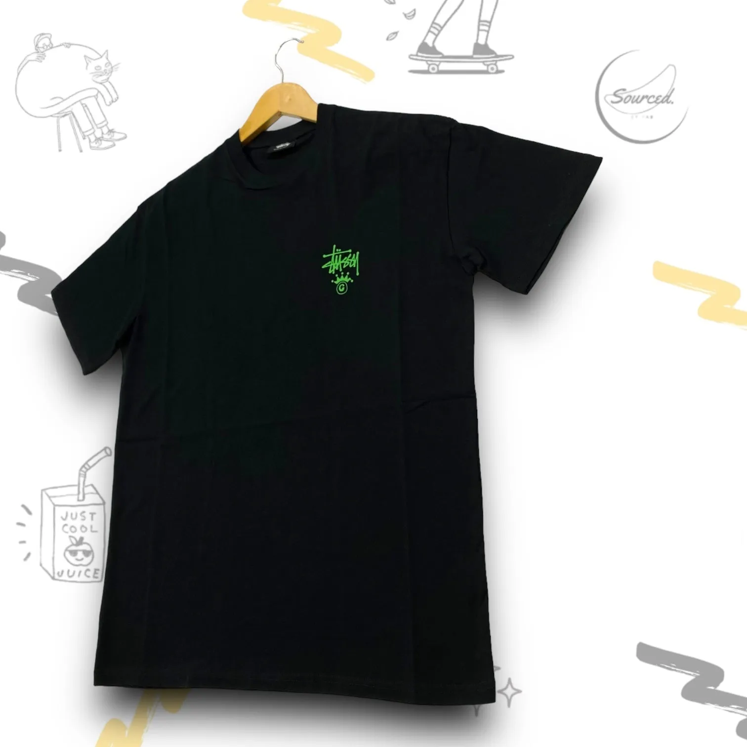 Stssy Black Green Crown Graphic T-shirt
