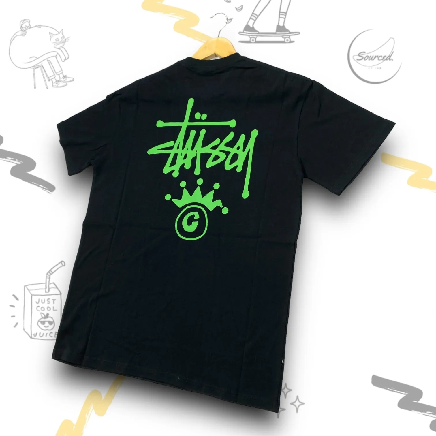 Stssy Black Green Crown Graphic T-shirt