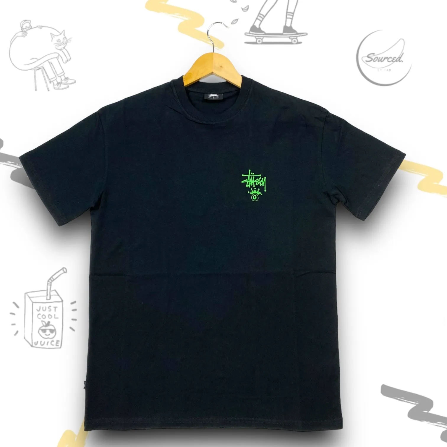 Stssy Black Green Crown Graphic T-shirt