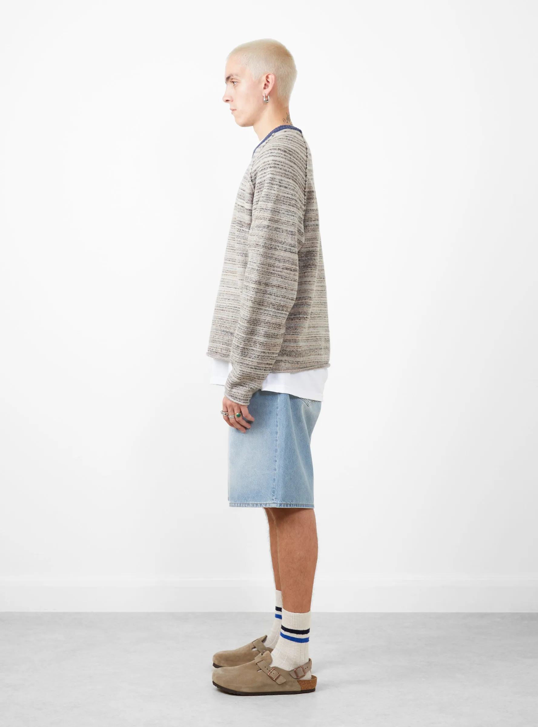 Textured Contrast Collar Crew Grey Multi