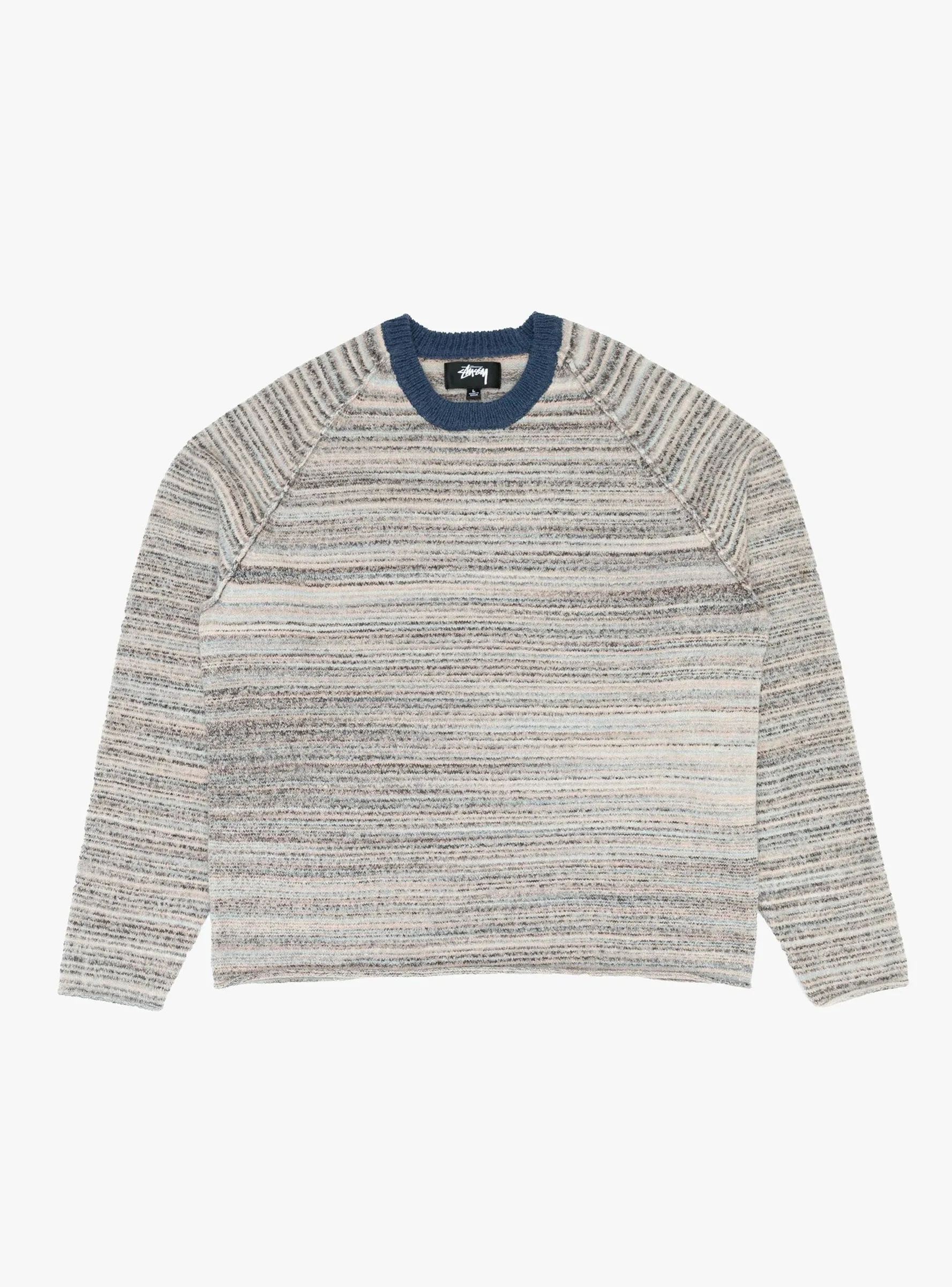 Textured Contrast Collar Crew Grey Multi