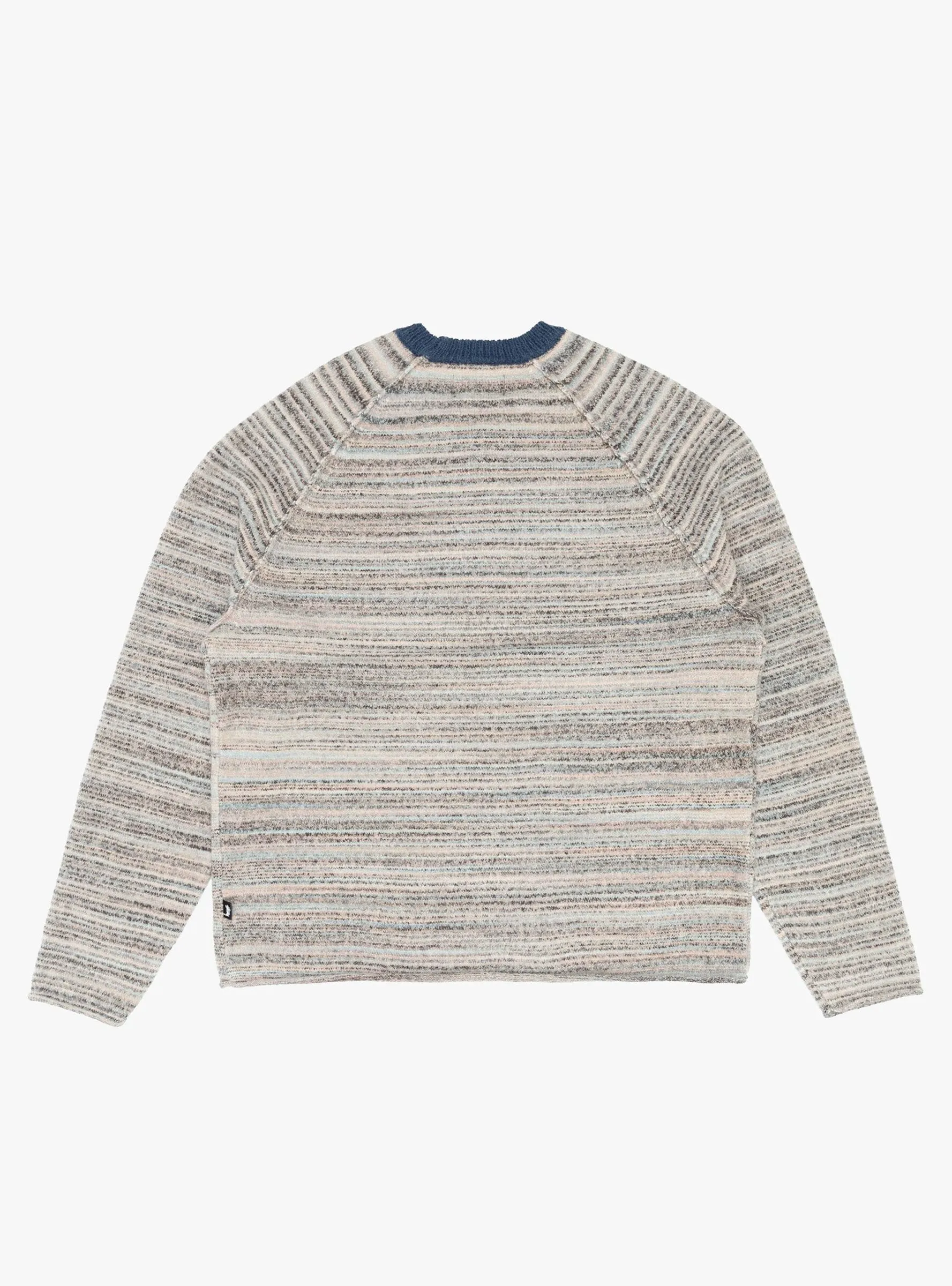Textured Contrast Collar Crew Grey Multi