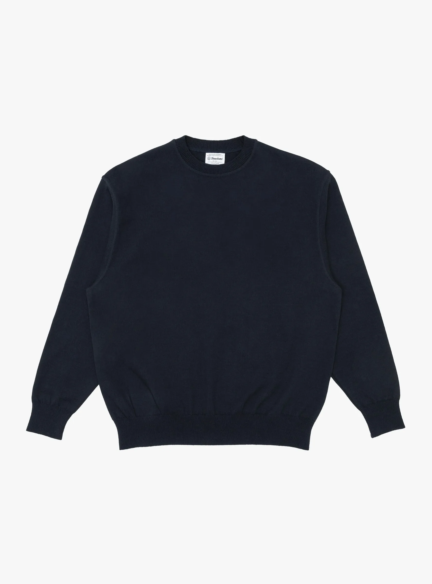 Wave Cotton Knit Pullover Navy