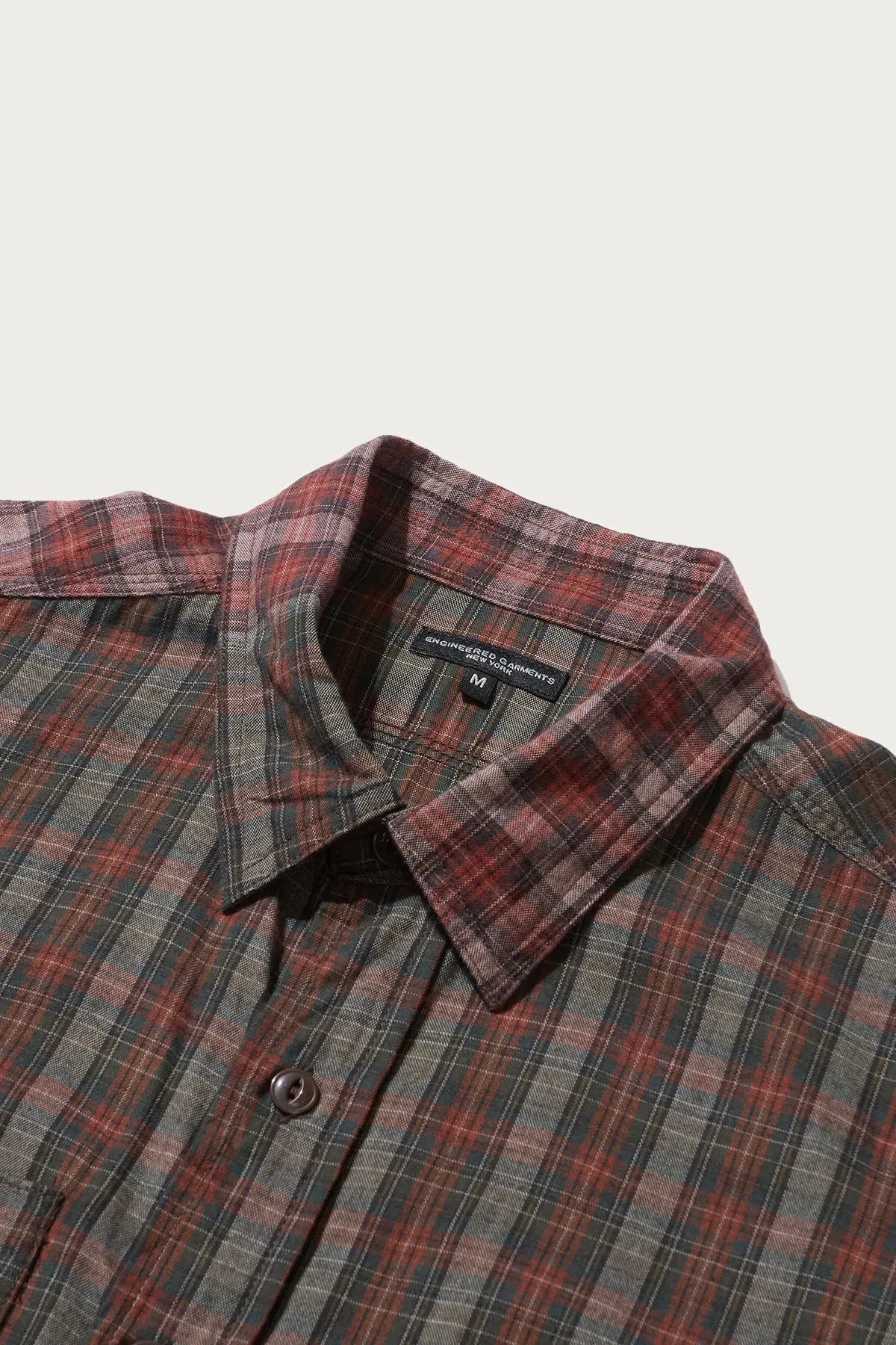 Work Shirt - Olive/Red Cotton Smoky Plaid