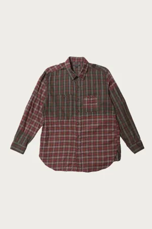 Work Shirt - Olive/Red Cotton Smoky Plaid
