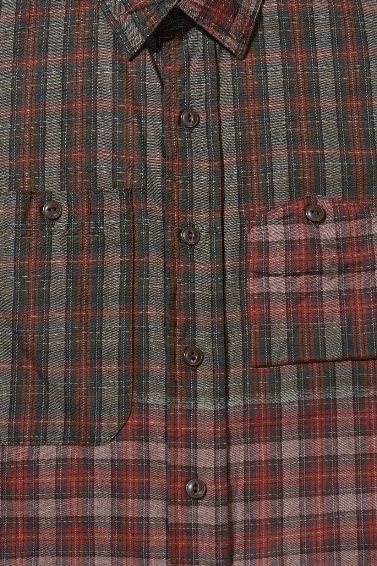 Work Shirt - Olive/Red Cotton Smoky Plaid